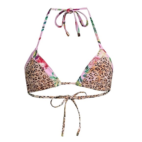PQ Sustainable Leo Bikini Top Mix Up Eclectic Print Triangle Swim Suit Floral M - Picture 1 of 10